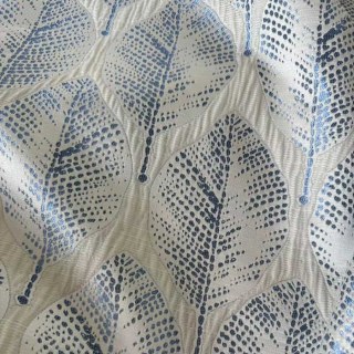Leaf Dance Luxury Jacquard Shimmering Cream and Blue Foliage Curtains 3