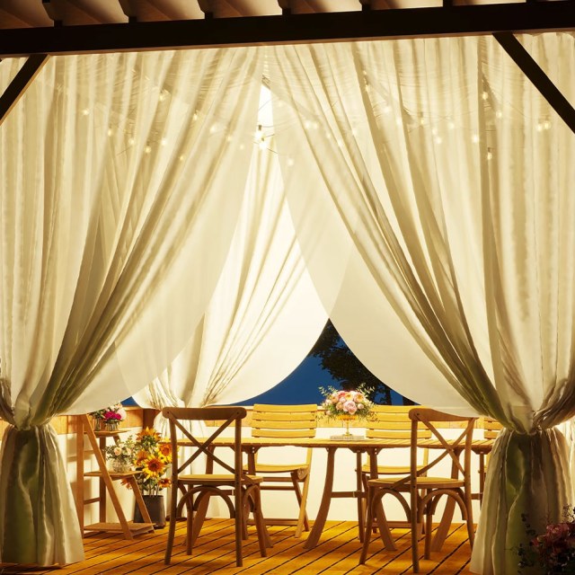 Avila Waterproof Textured Cream Yellow Outdoor Sheer Curtain 1