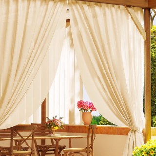 Avila Waterproof Textured Cream Yellow Outdoor Sheer Curtain 2