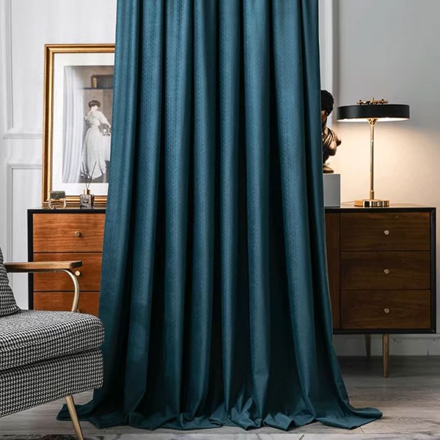 Scandinavian Basketweave Textured Teal Velvet Blackout Curtains 1