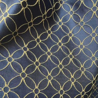 Belle Fleur 3D Jacquard Arabesque Navy Blue Curtain with Gold Details