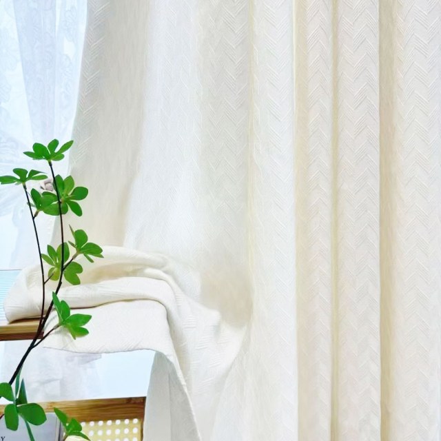 Chevron Mist Geometric Textured Ivory White Heavy Sheer Curtain 1