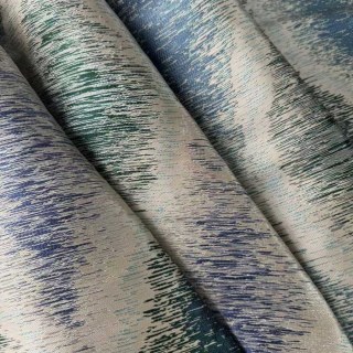 Ikat Ripples Blue and Teal Ogee Geometric Curtains with Silver Details 2