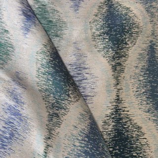 Ikat Ripples Blue and Teal Ogee Geometric Curtains with Silver Details