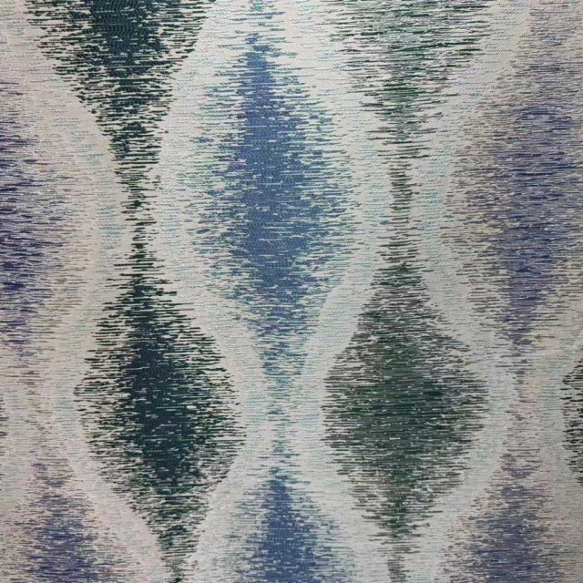 Ikat Ripples Blue and Teal Ogee Geometric Curtains with Silver Details 1