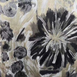 Noir Petals Black and Cream Abstract Floral Curtains with Silver Details