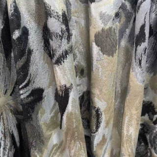 Noir Petals Black and Cream Abstract Floral Curtains with Silver Details 7
