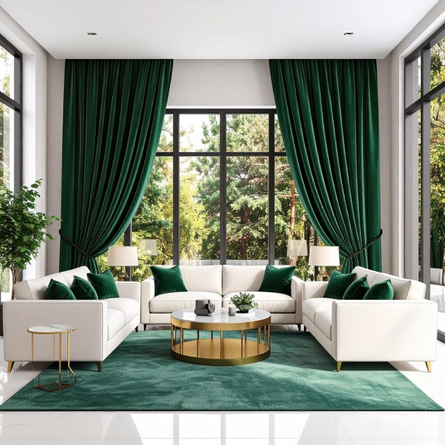 Fine Forest Emerald Green Matte Velvet Curtain 1