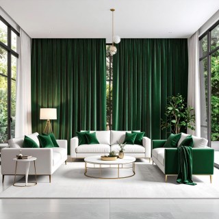 Fine Forest Emerald Green Matte Velvet Curtain 2
