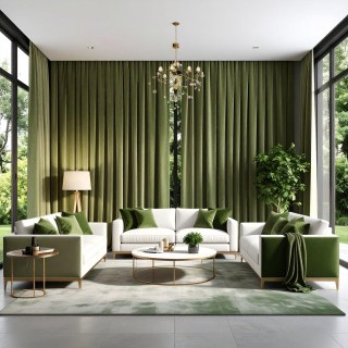Fine Moss Olive Green Matte Velvet Curtain 2