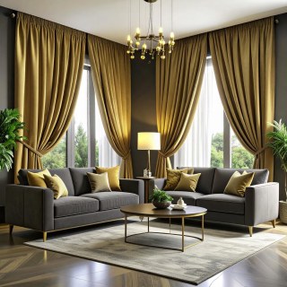 Fine Mustard Yellow Gold Velvet Curtains 2