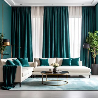 Fine Teal Green Matte Velvet Curtain 2