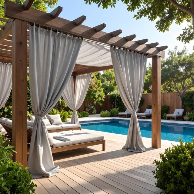 Malibu Waterproof Twill Light Gray Outdoor Curtain 1