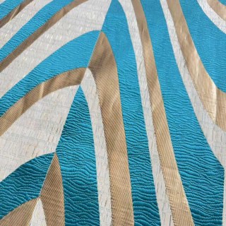 Ocean Wave Elegance Teal and Gold Art Deco Geometric Curtains 4