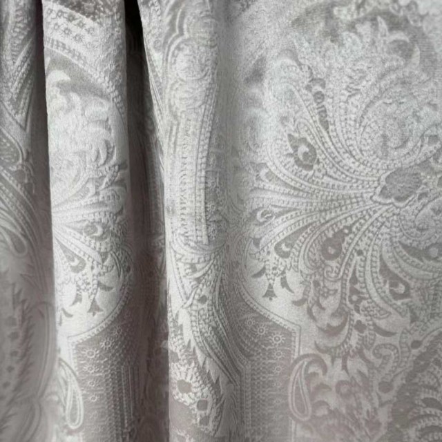 Royal Mirage Cream Taupe Damask Velvet Curtain 1