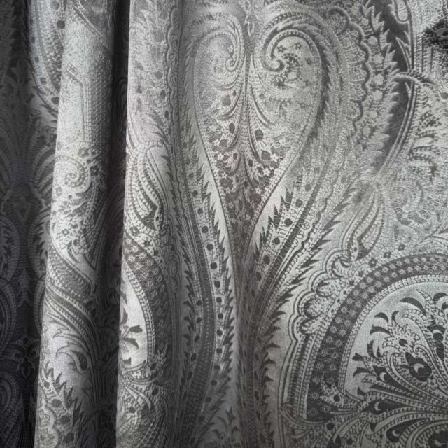 Royal Mirage Jacquard Charcoal Dark Gray Damask Velvet Curtain 1