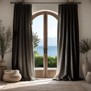 Shabby Chic Charcoal Gray 100% Flax Linen Curtain