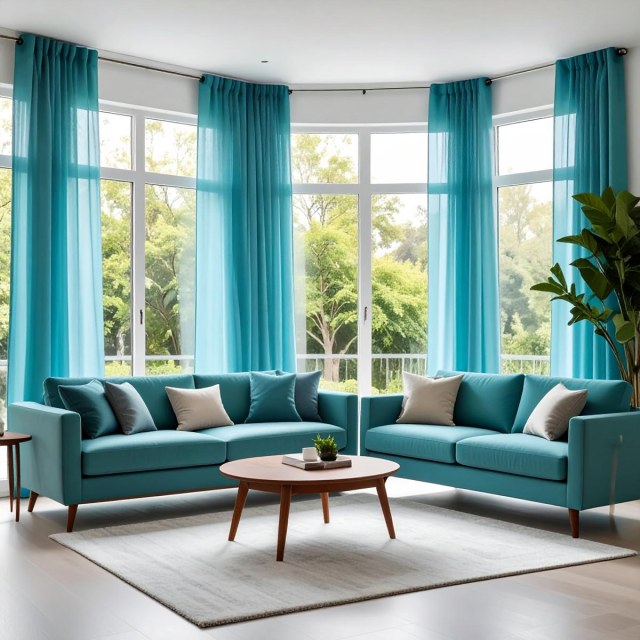 Smarties Aqua Blue Soft Sheer Curtain 1