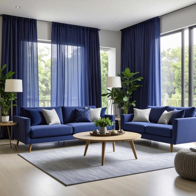 Smarties Navy Blue Soft Sheer Curtain 1