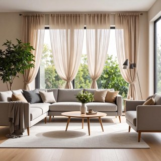 Smarties Sand Beige Soft Sheer Curtain 2