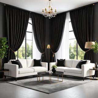 Smooth Onyx Black Velvet Curtain Drapes 3