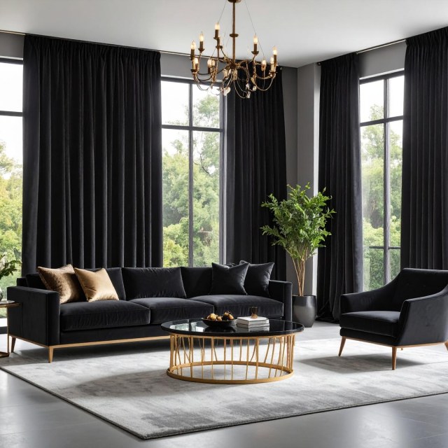 Smooth Onyx Black Velvet Curtain Drapes 1