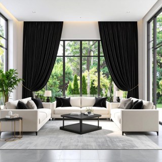 Smooth Onyx Black Velvet Curtain Drapes 2