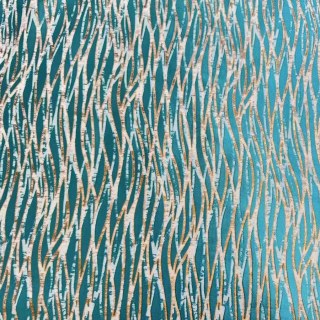 Woven Drift Abstract Geometric Teal Curtains with Gold Details