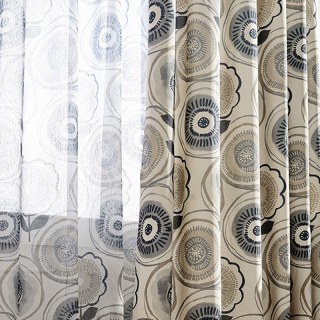 Circle Dance Multicolor Blue Gray Mid Century Modern Floral Curtain 2