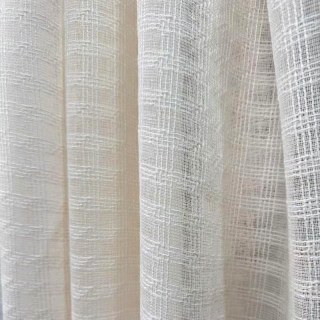 Ethereal Grid Cream Linen Style Sheer Curtain 2
