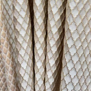Fancy Trellis 3D Jacquard Cream Arabesque Curtains with Gold Details 1