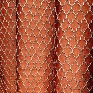 Fancy Trellis 3D Jacquard Orange Arabesque Curtains with Gold Details 5