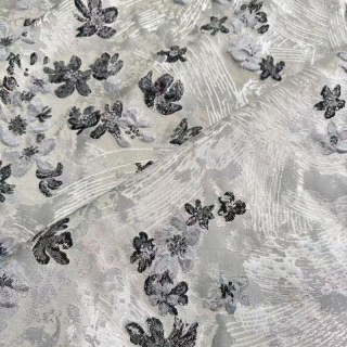 Moonlit Garden Silver and Black 3D Jacquard Floral Curtain 4