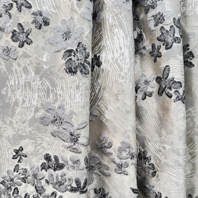 Moonlit Garden Silver and Black 3D Jacquard Floral Curtain 1