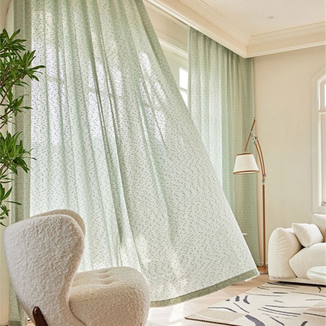 Ripple Wave Tweed Inspired Sage Green Mesh Net Curtain 1