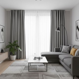 Sleek Black and White Satin Striped Curtain
