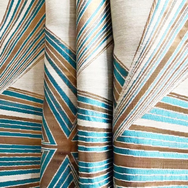 Prism Axis Teal and Gold Geometric Art Deco Curtains 1