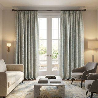 Aqualuna Duck Egg Blue Curtain with Gold Herringbone Details 2