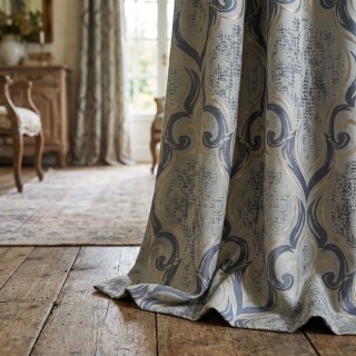 Baroque Mist Blue and Gold Damask Curtains 2