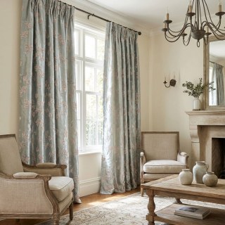 Cherry Blossoms Mint Green Floral Chenille Blackout Curtain 2