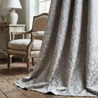 Cherry Blossoms Mint Green Floral Chenille Blackout Curtain
