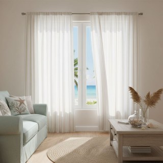 Country Escape Flocked Striped Linen Sheer Curtain