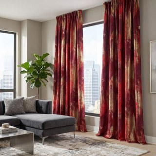 Dazzling Brushwork Luxury Jacquard Red & Gold Abstract Curtain 2