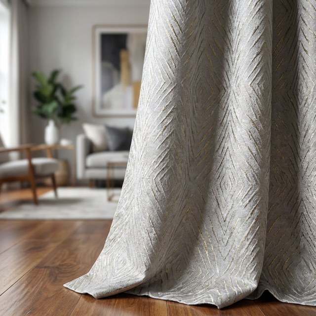 Diamond Life 3D Jacquard Gold Glittery Silver Gray Geometric Curtain 1