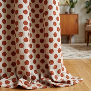 Dottie Delight Mid Century Modern Terracotta Orange Polka Dot Chenille Curtain
