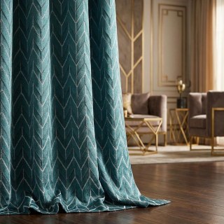 Elegante Art Deco Chevron Geometric Teal Curtain