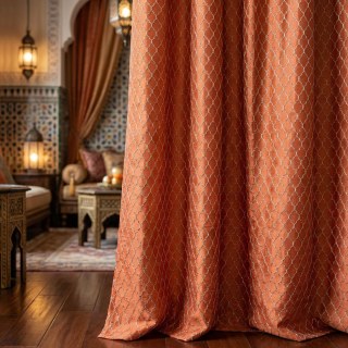 Fancy Trellis 3D Jacquard Orange Arabesque Curtains with Gold Details 4