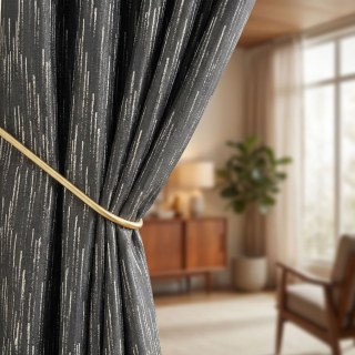 Gilded Stream Black Curtain with Metallic Stripes 2