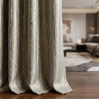 Gilded Stripes Subtle Textured Gray and Gold Striped Curtain
