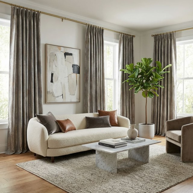 Golden Cascade Textured Striped Gray and Gold Curtain 1